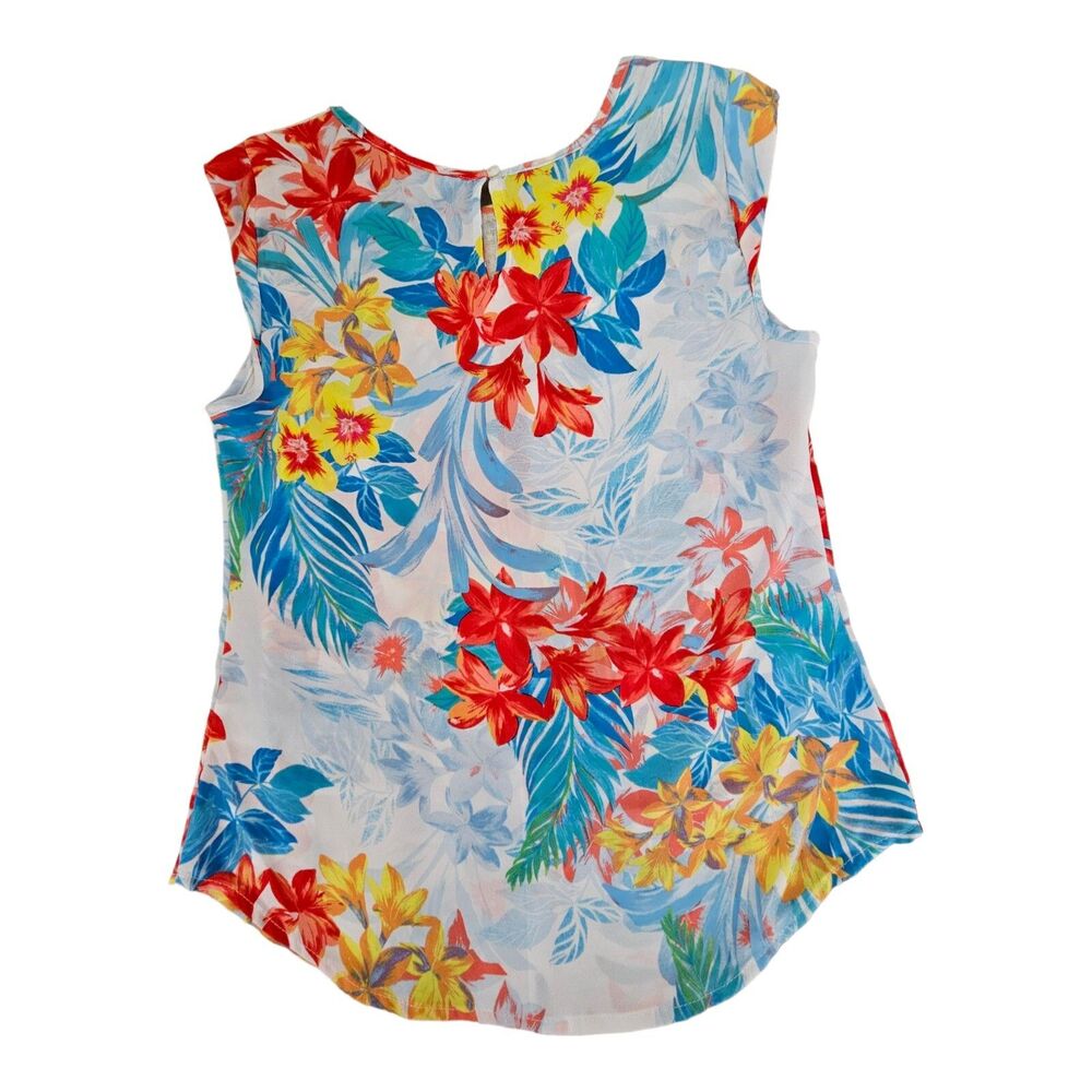 Floral Lace Inset Sleeveless Top Women's Size XS Tropical Print By Candies - Picture 4 of 7